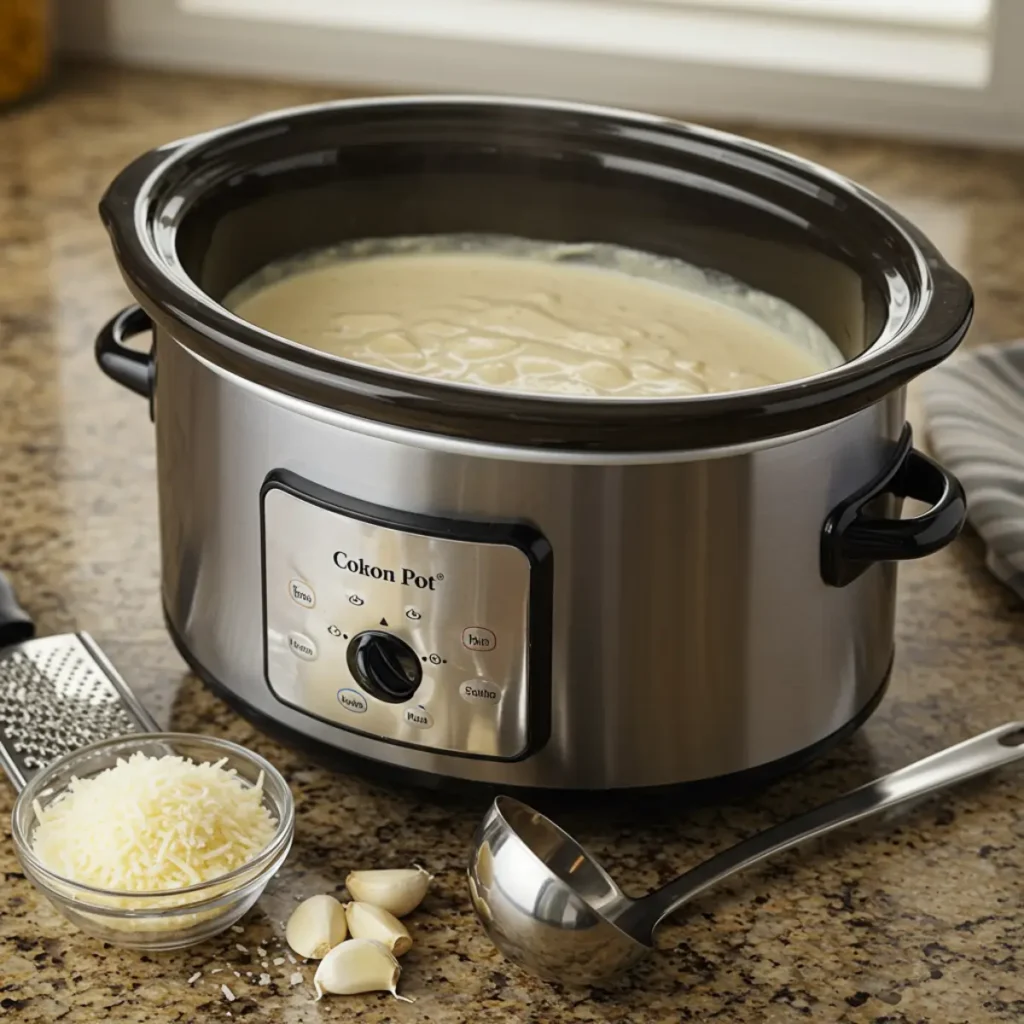 Alfredo Sauce in Slow Cooker creamy and ready to serve