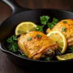 Lemon turmeric chicken recipe in cast iron skillet