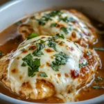 Slow cooker cheesy mozzarella chicken topped with melted mozzarella and parsley