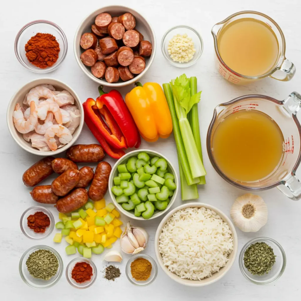 Slow Cooker Jambalaya ingredients laid out