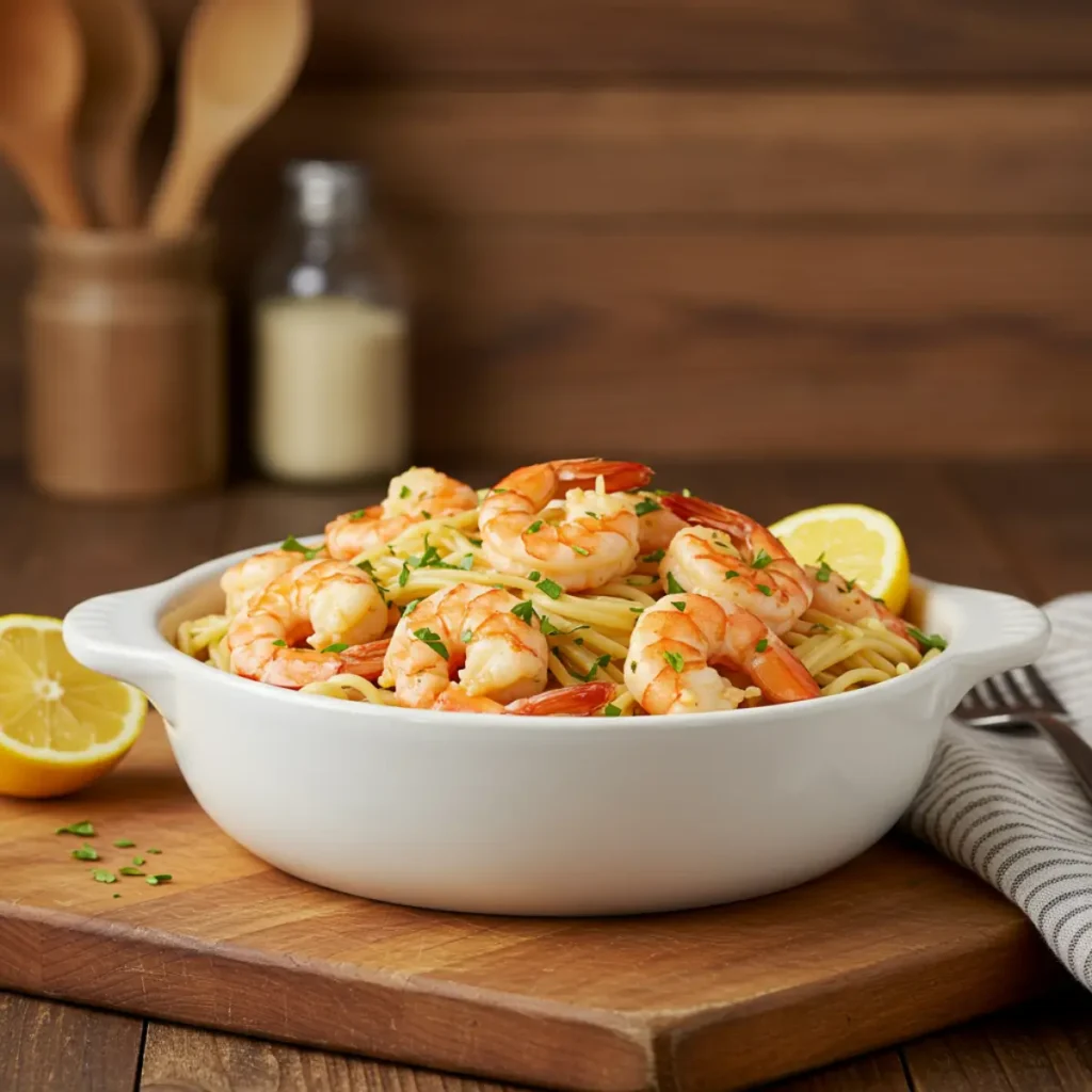 Slow Cooker Shrimp Scampi with lemon and parsley