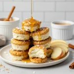 Cinnamon Apple Cottage Cheese Bites stacked with honey drizzle and apple slices