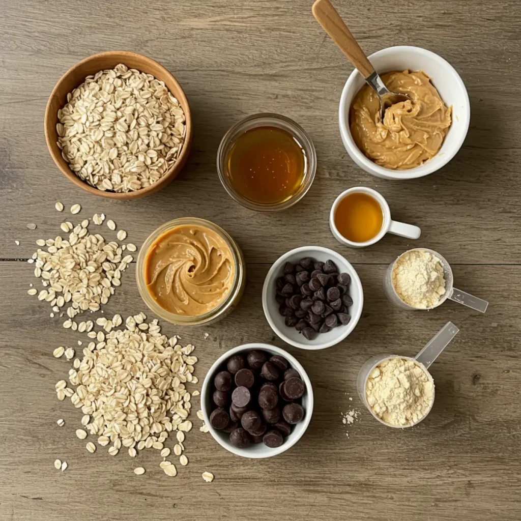 Protein Granola Bars ingredients on a table