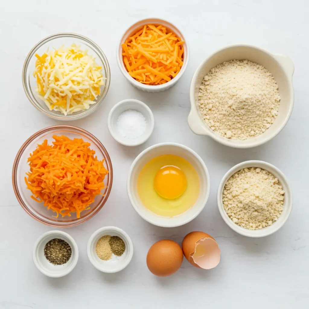Carrot Tots ingredients displayed on white kitchen counter