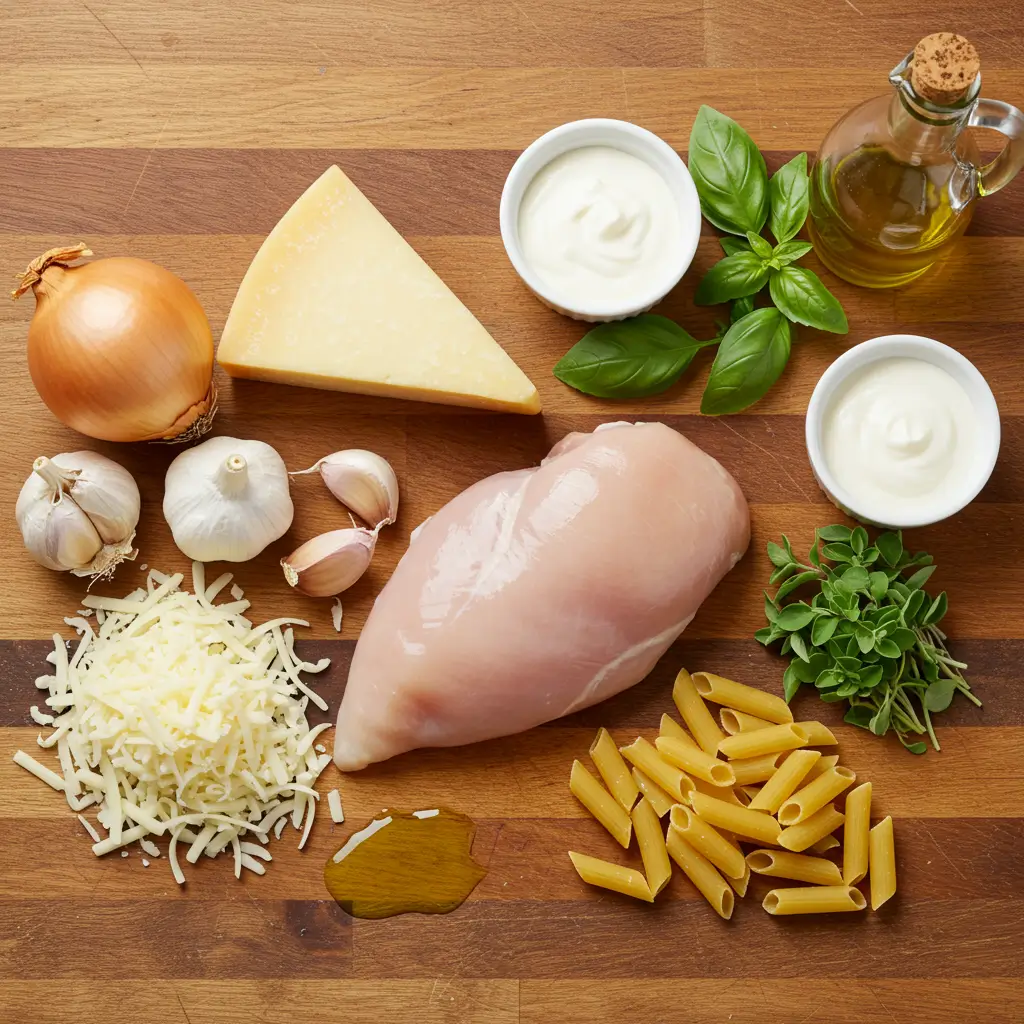 Chicken Parmesan Soup ingredients on a table
