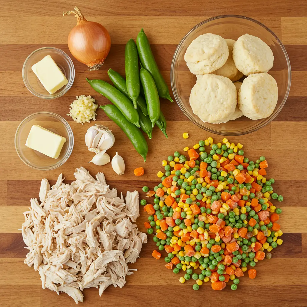 Chicken Pot Pie Casserole ingredients ready to cook