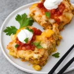 Chicken Tamale Casserole baked with cheese and cilantro