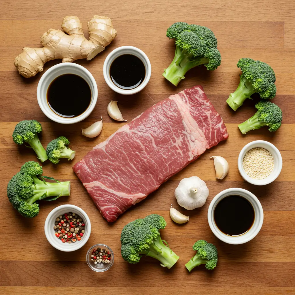Chinese Beef and Broccoli ingredients on table