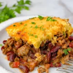 cowboy cornbread casserole recipe in cast iron skillet