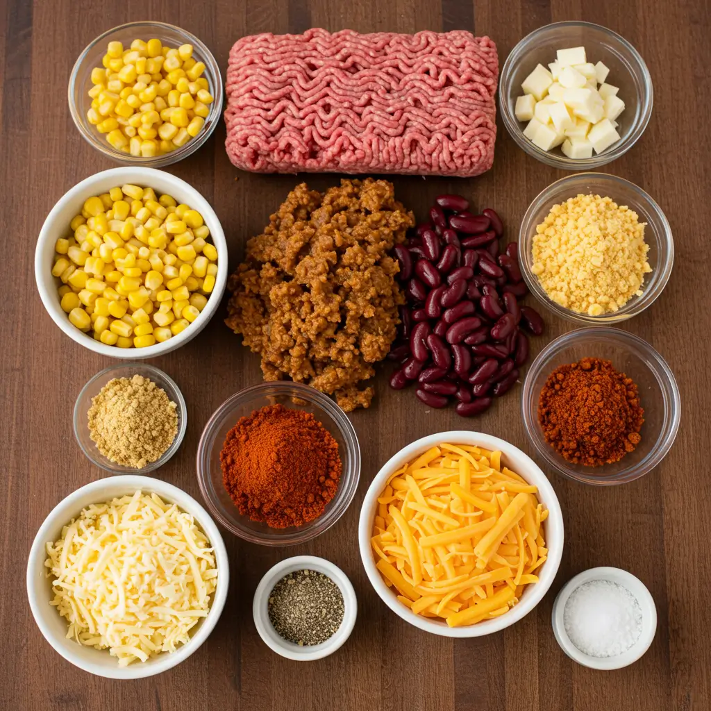 cowboy cornbread casserole ingredients on table