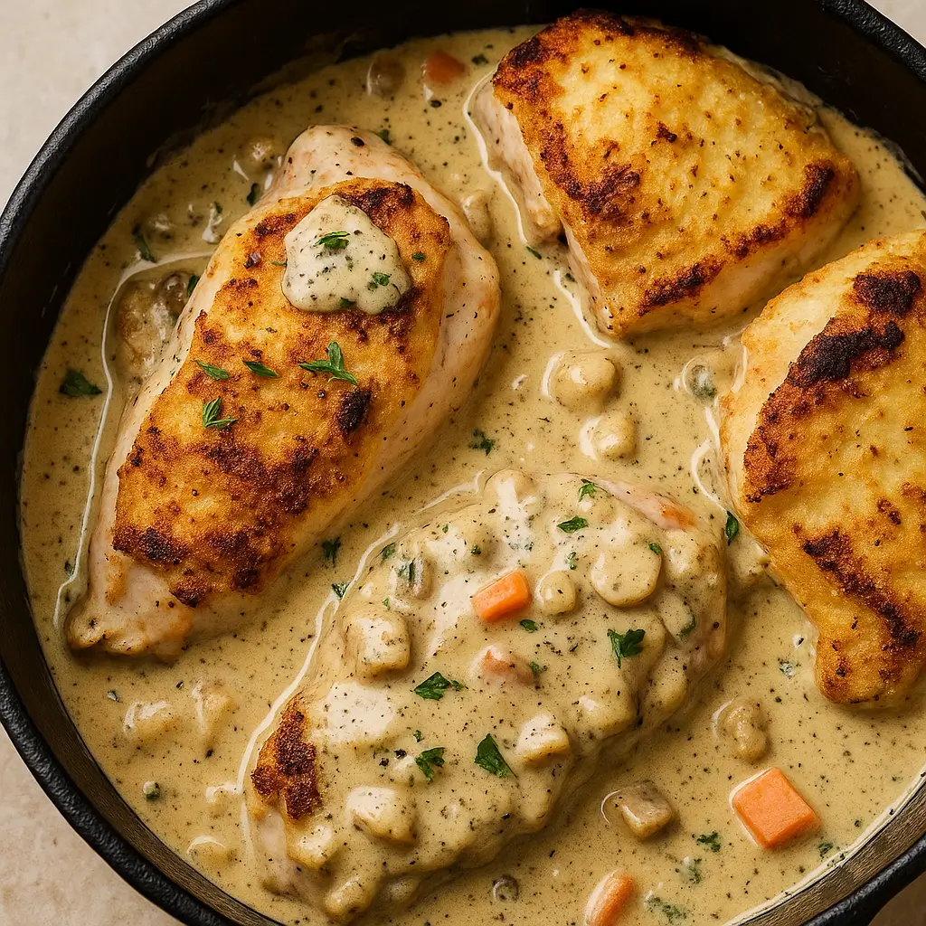 Creamy Ranch Chicken in the Crock Pot in rustic setting