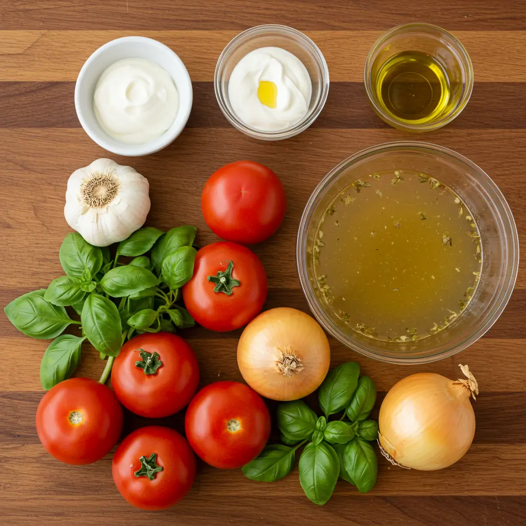creamy roasted garlic tomato soup ingredients fresh tomatoes garlic basil cream