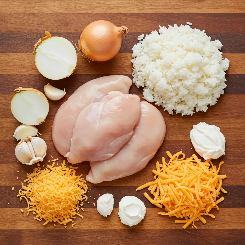 Ingredients for Creamy Smothered Chicken Rice