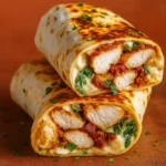 crispy air fryer chicken & mozzarella wraps on rustic table