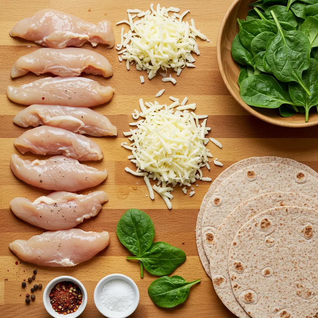 ingredients for crispy air fryer chicken & mozzarella wraps