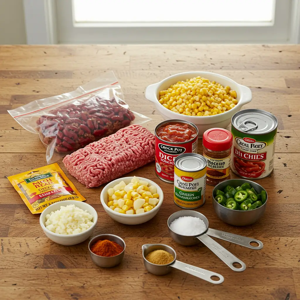 Crock Pot Taco Soup ingredients on a table