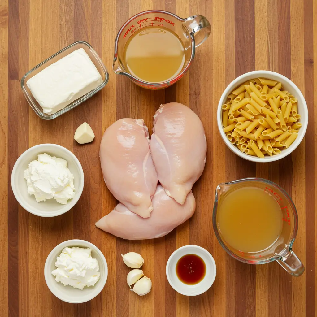 crockpot angel chicken ingredients laid out on a counter
