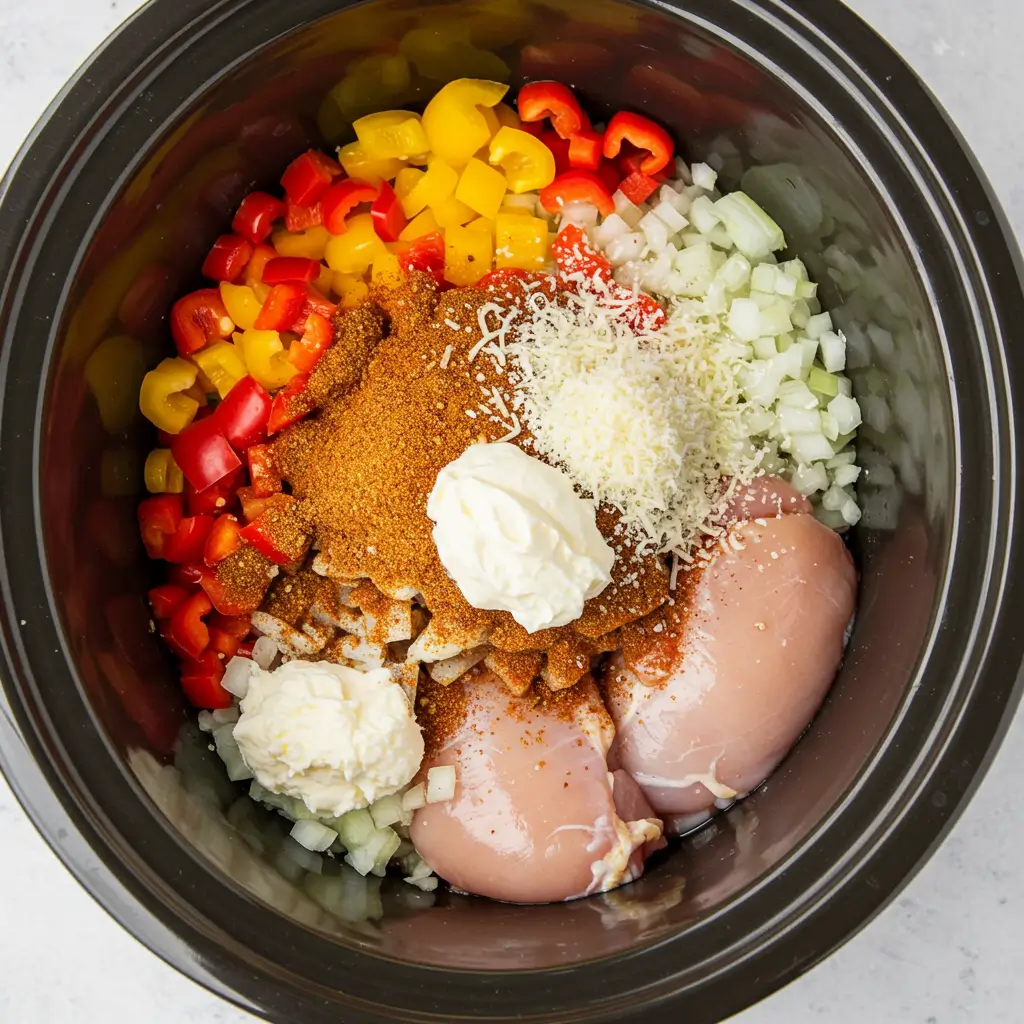 Crockpot Cajun Chicken Pasta ingredients displayed