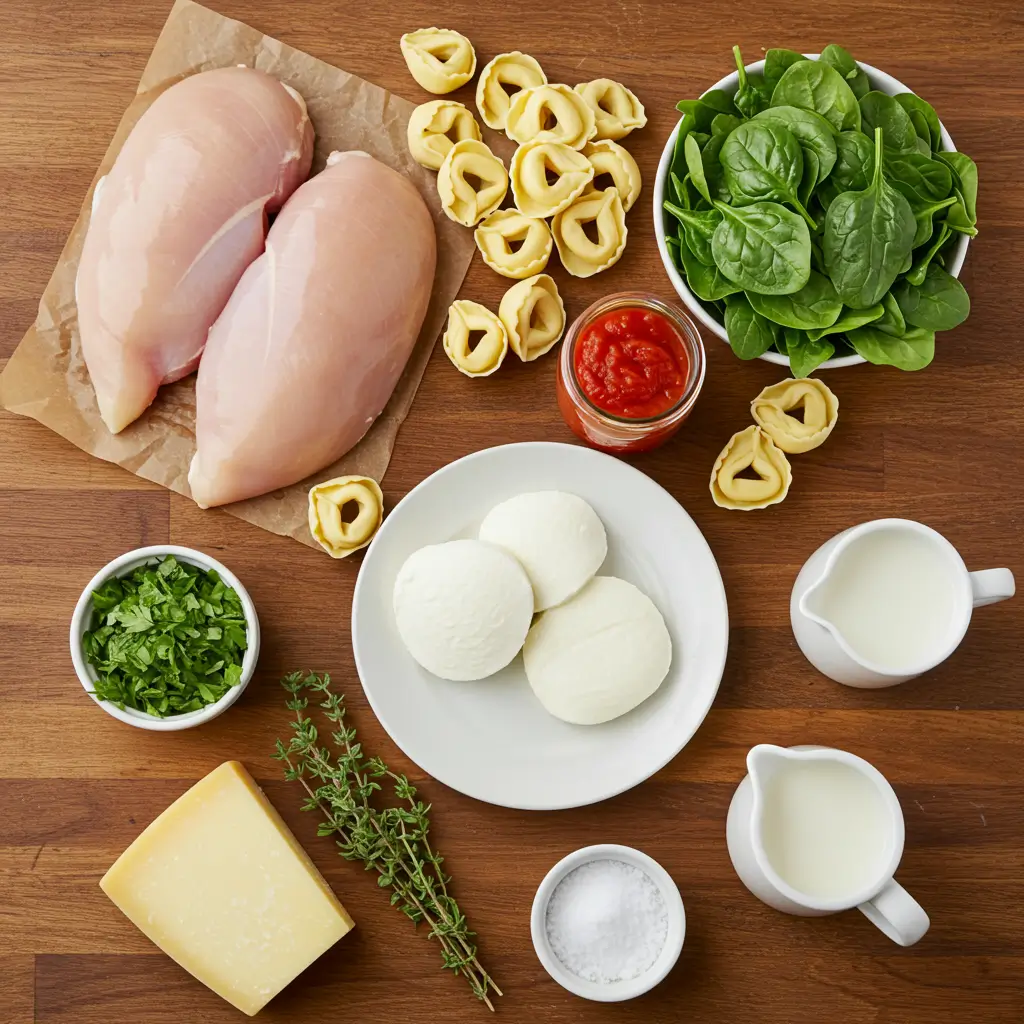 CrockPot Chicken Tortellini ingredients laid out