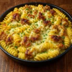 Crockpot Garlic Parmesan Chicken Pasta in a bowl topped with parsley and cheese