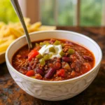 first place chili recipe in rustic kitchen