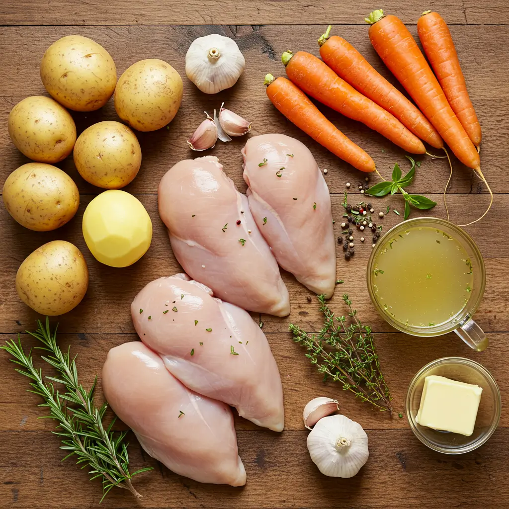 Ingredients for Garlic Herb Chicken with Mashed Potatoes and Glazed Carrots
