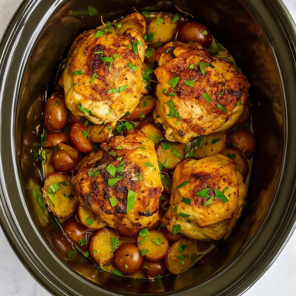 Garlic Parmesan Crockpot Chicken and Potatoes slow cooker dinner