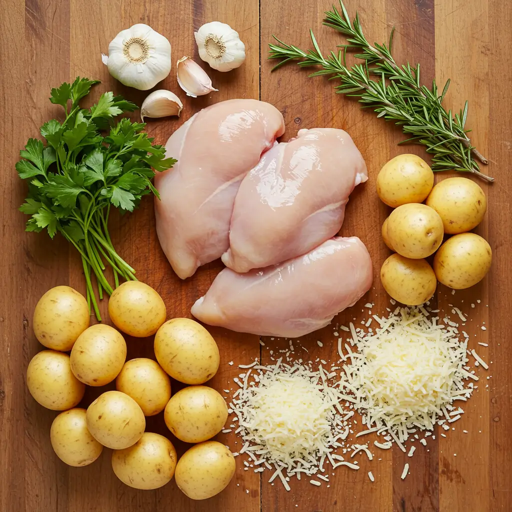 Garlic Parmesan Crockpot Chicken and Potatoes ingredients on table