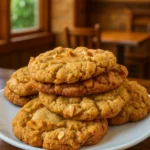 healthy peanut butter cookies stacked on white plate