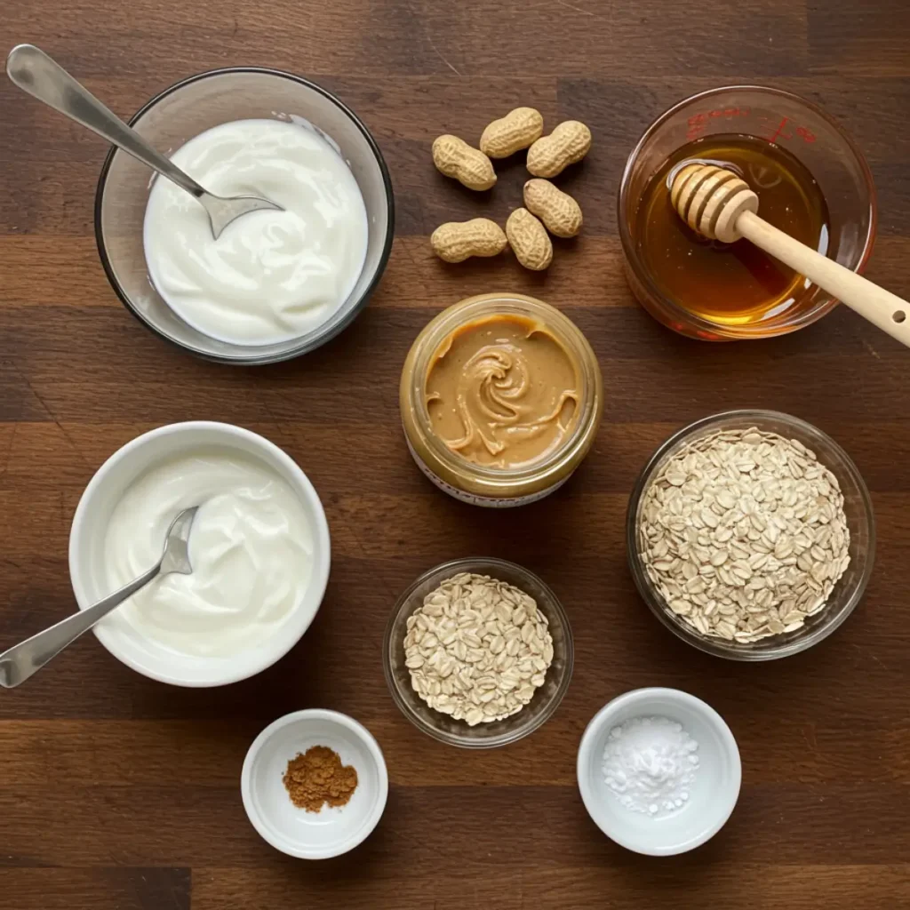 ingredients for healthy peanut butter cookies laid out on table