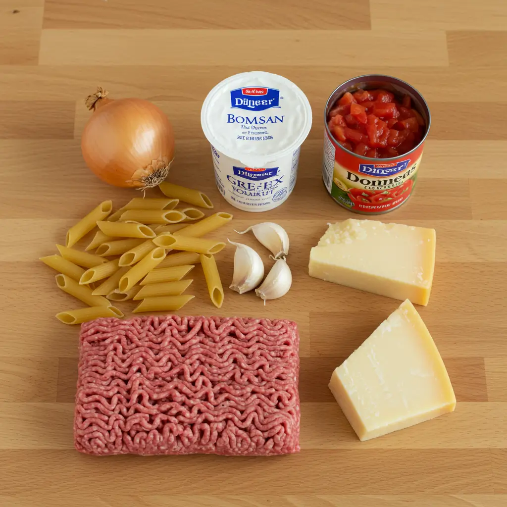 ingredients for high protein creamy beef pasta