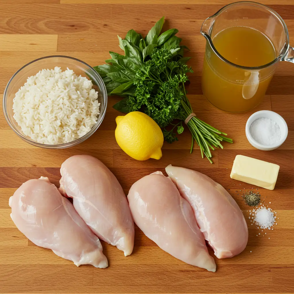 Ingredients for One Pot Lemon Herb Chicken and Rice