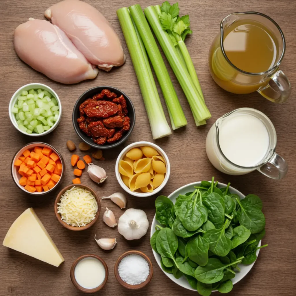 Marry Me Chicken Soup Recipe fresh ingredients displayed on table