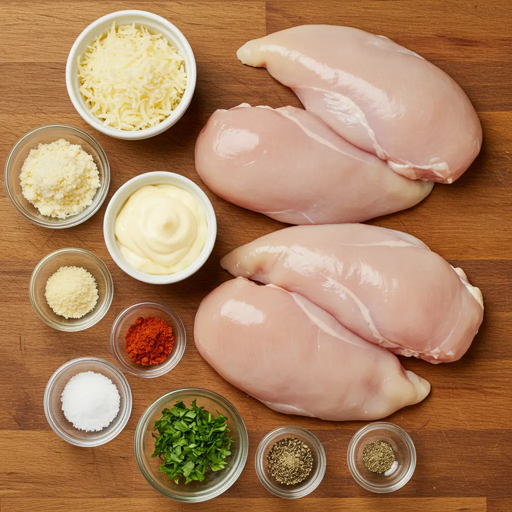 Ingredients for Mouth Chicken Breast Recipe with Parmesan and mayo