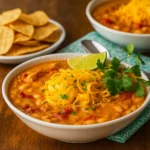 slow cooker buffalo chicken chili recipe in a bowl