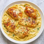 Slow Cooker Cajun Chicken Alfredo served with pasta.
