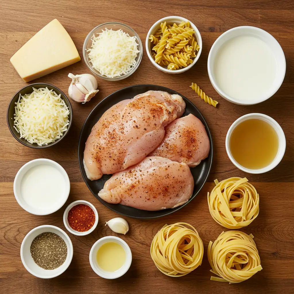 Ingredients for Slow Cooker Cajun Chicken Alfredo.
