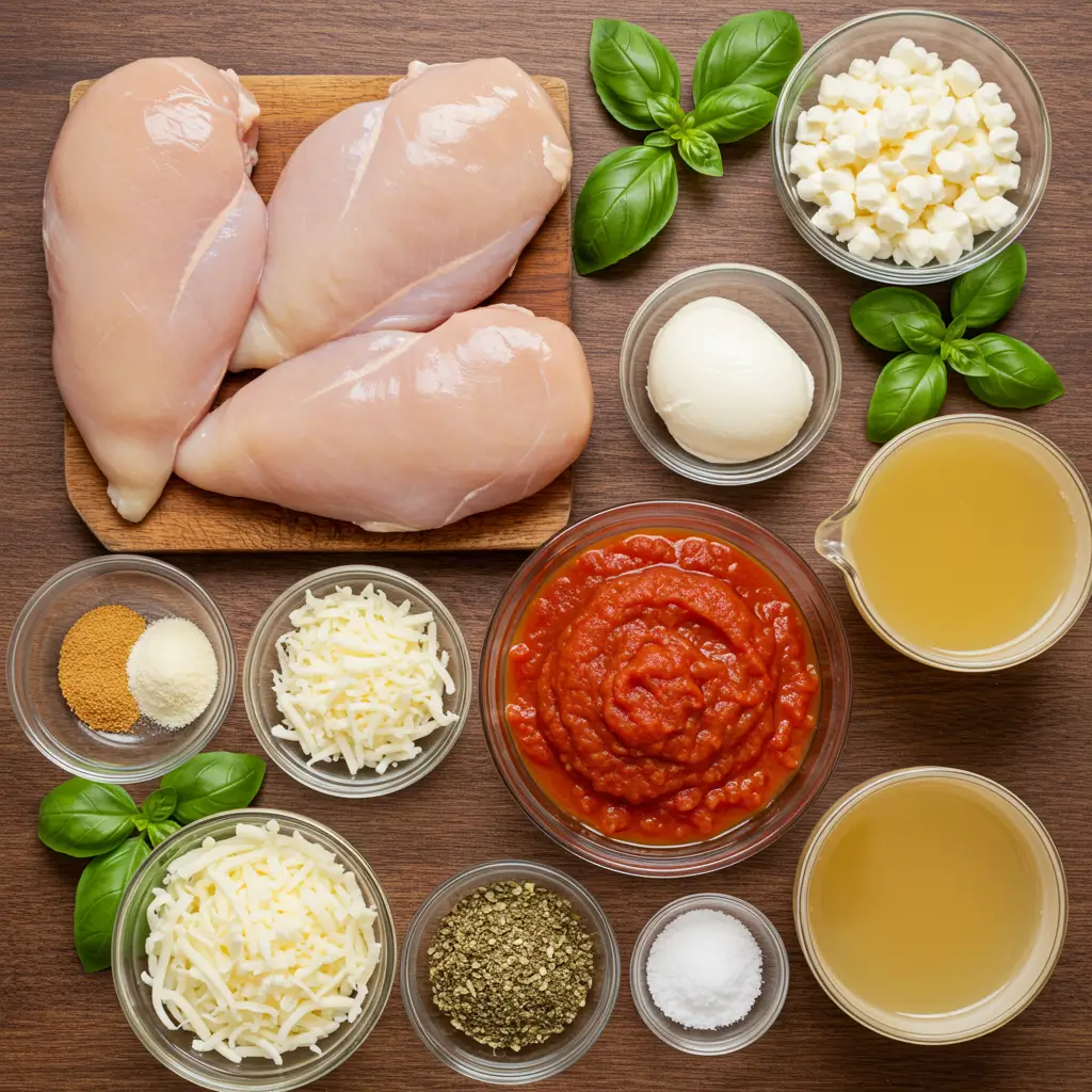 Ingredients for Slow Cooker Cheesy Mozzarella Chicken
