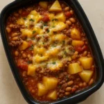 Slow Cooker Cowboy Casserole in rustic kitchen setting
