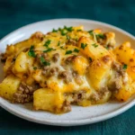 Slow Cooker Cowboy Potato Casserole served in baking dish