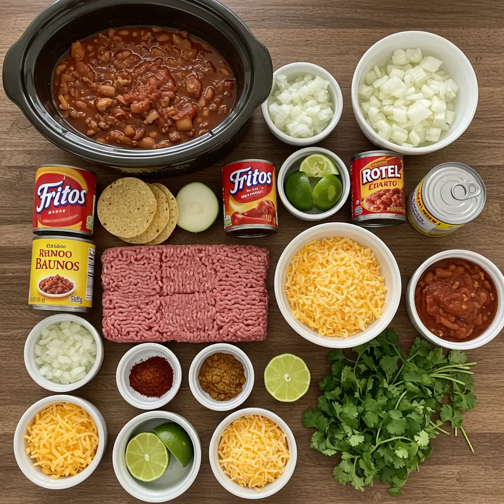 Ingredients for Slow Cooker Smothered Fritos Taco Bowls