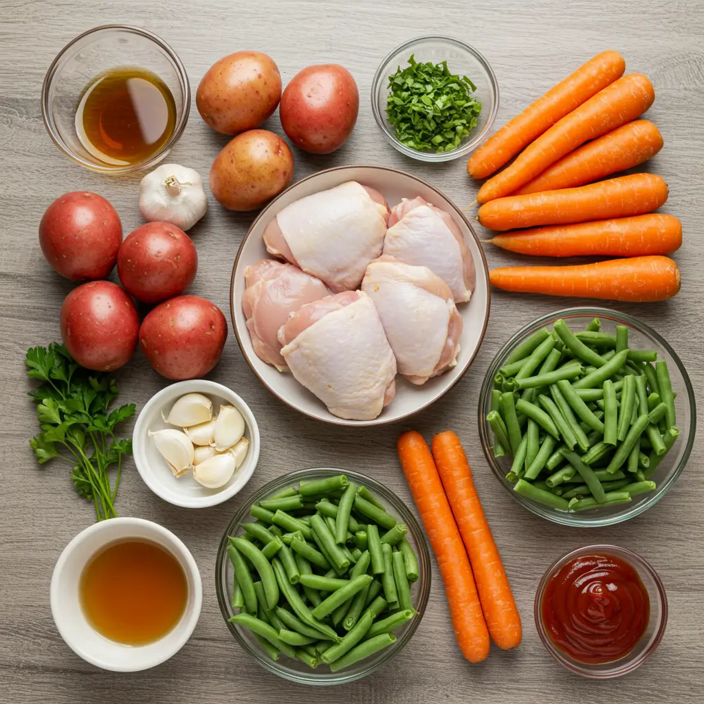 ingredients for slow cooker honey garlic chicken and veggies