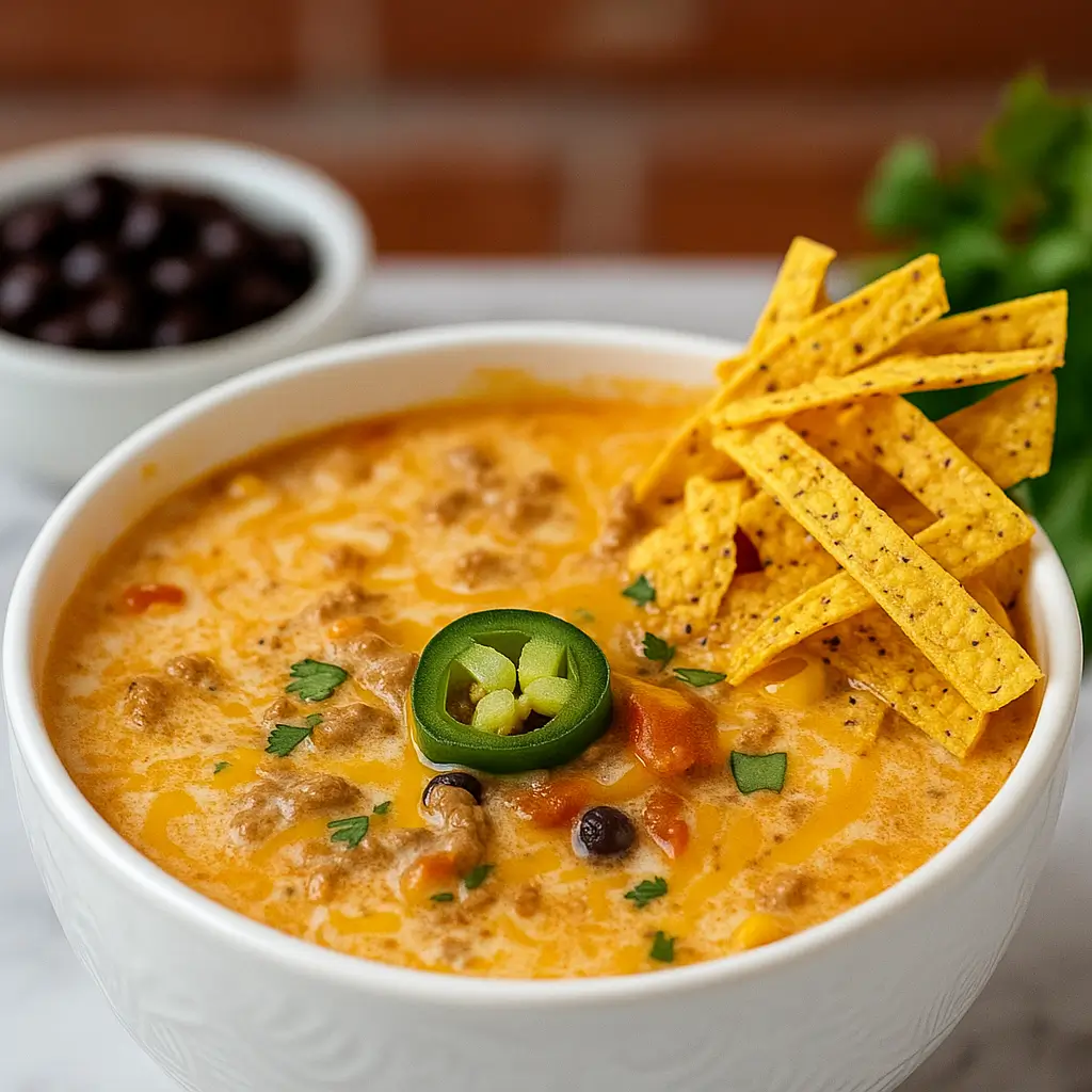 Slow Cooker Nacho Soup with tortilla chips