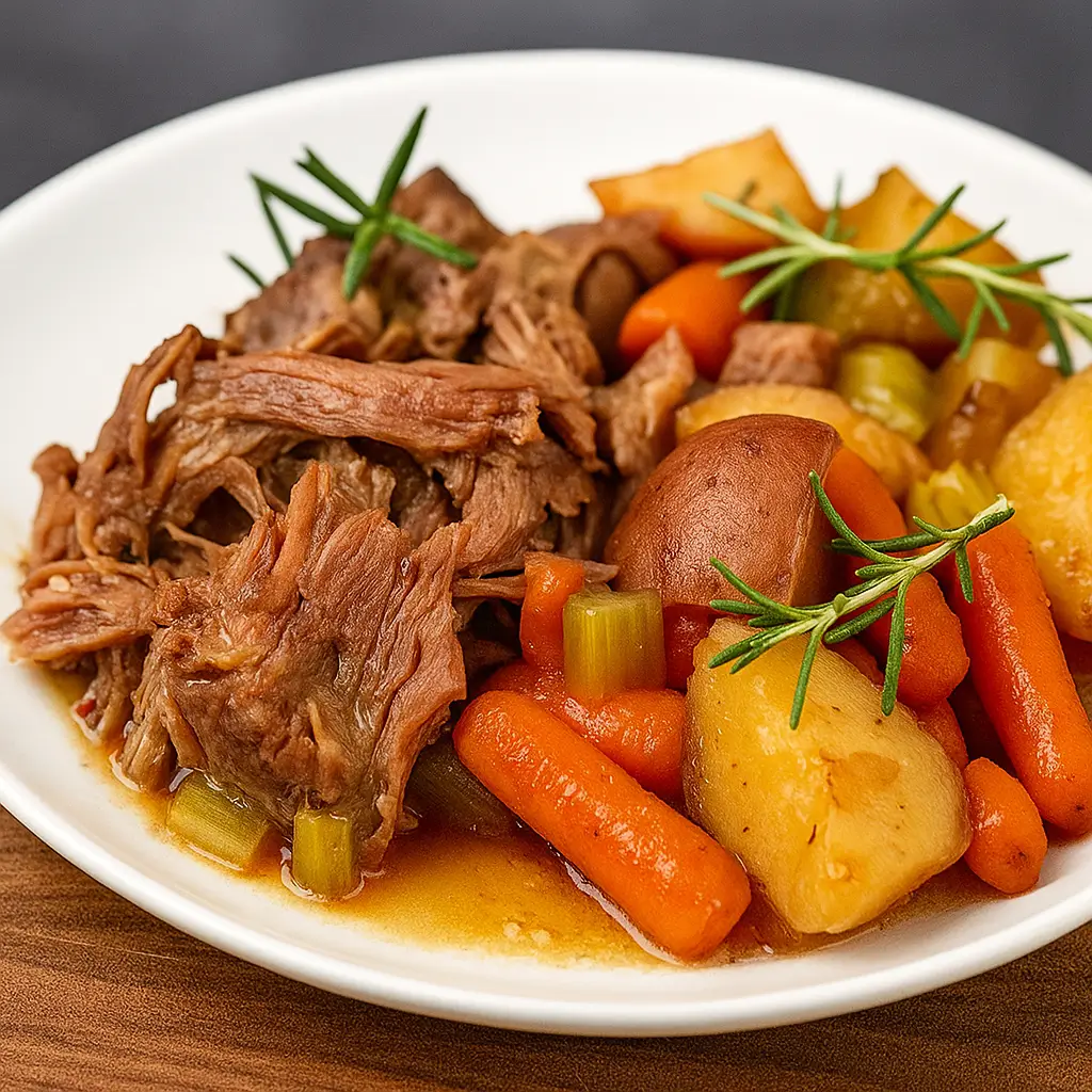 Slow Cooker Pot Roast Recipe With Vegetables in Crockpot