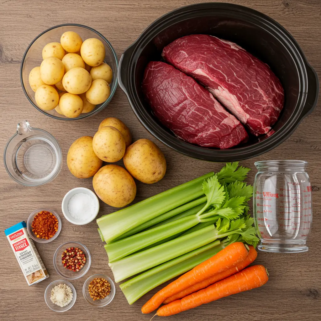 Ingredients for Slow Cooker Pot Roast Recipe With Vegetables