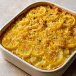 Southern Squash Casserole baked with golden cracker topping