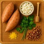 Ingredients for Sweet Potato Rounds with Honey & Feta Crumble