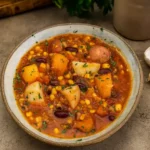 Three Sisters Stew served hot with fresh vegetables