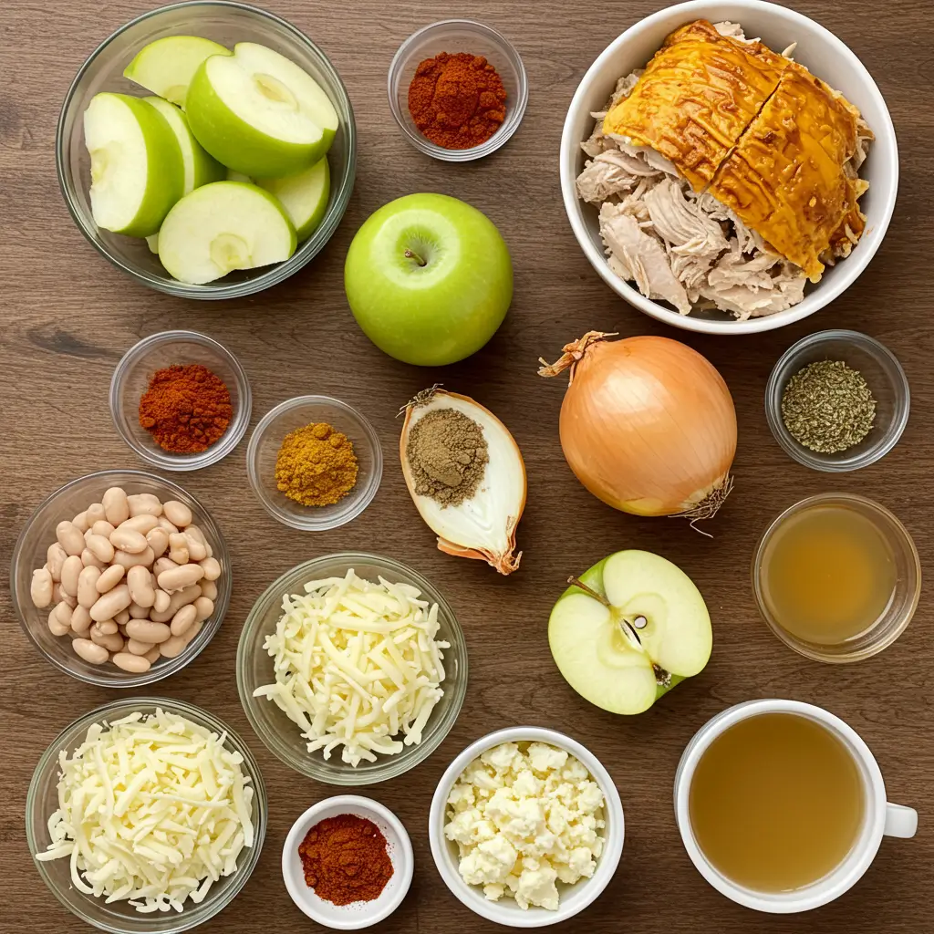 Ingredients for White Cheddar Apple Chicken Chili