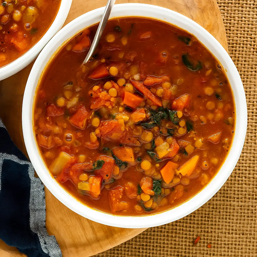 Best Lentil Soup Recipe served in a rustic bowl on a wooden table